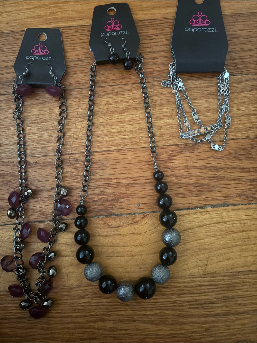 Paparazzi Black and Silver Beaded Statement Necklaces and bracelet